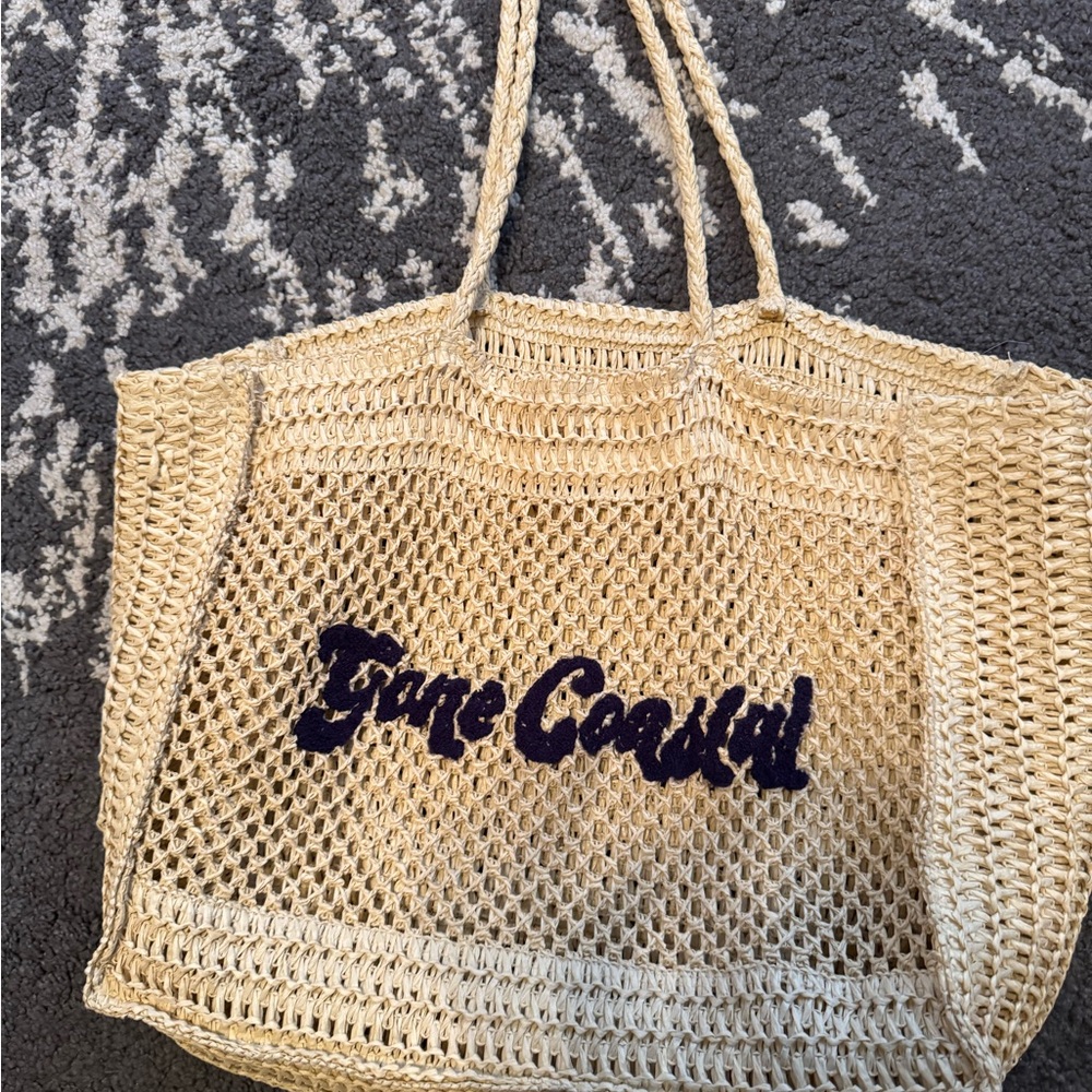 “Gone Coastal” Tan Woven Tote Beach Bag